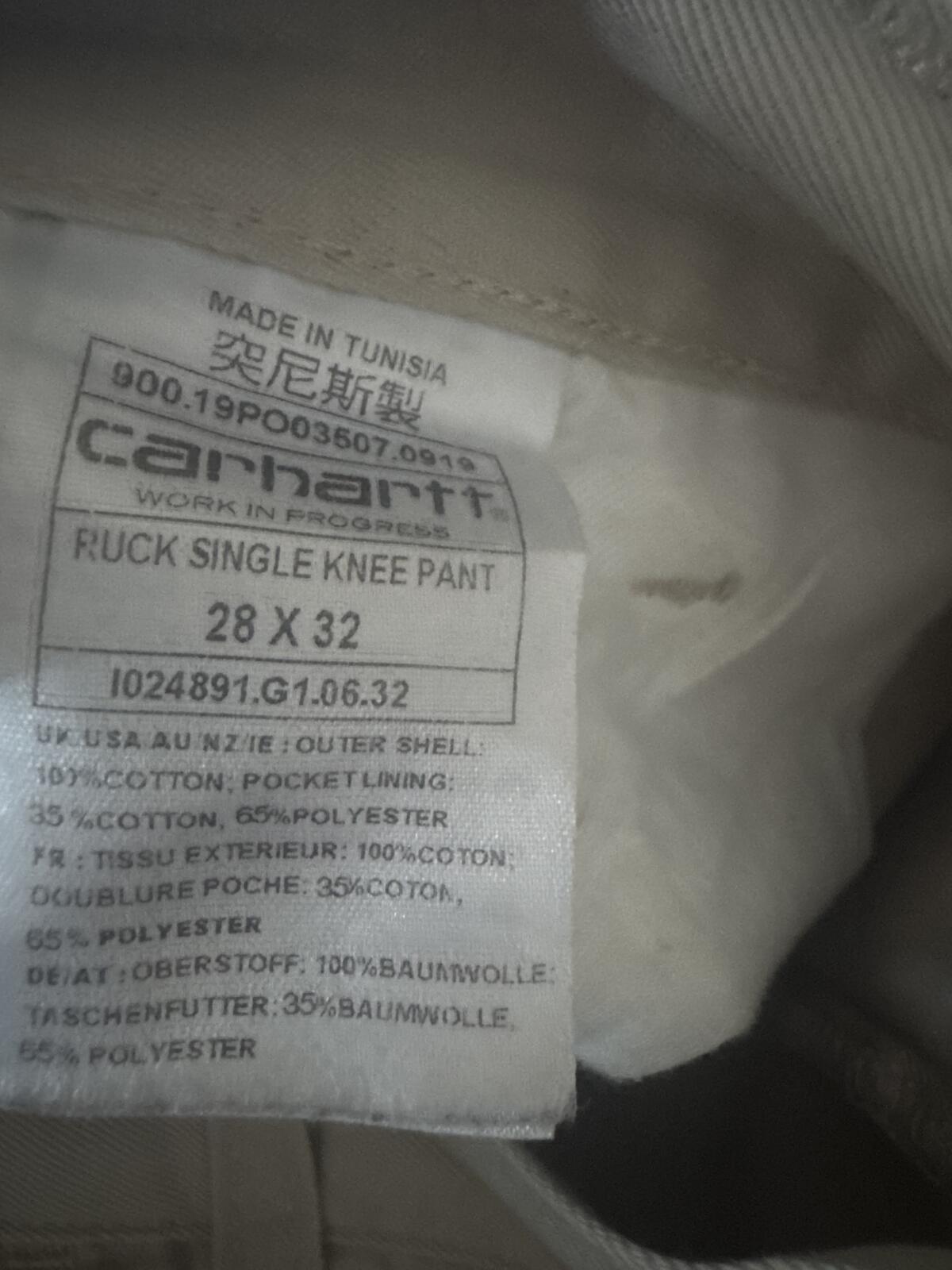 Carhartt WIP Ruck Single Knee Pant Cream 28 x 32 Workwear T6