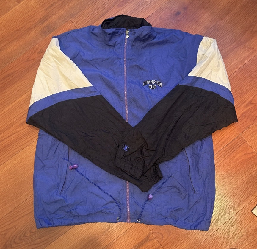 Champion Vintage Colorblock Windbreaker Jacket Blue Black &