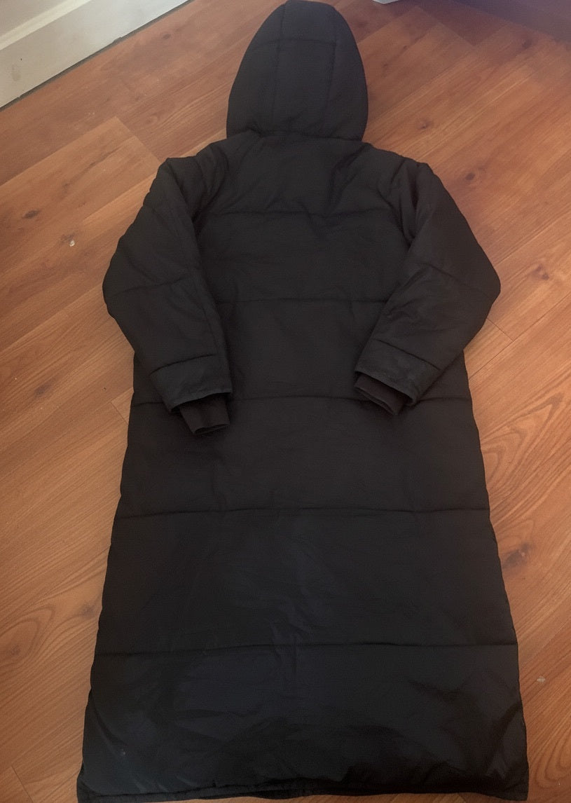 Zara Long Black Puffer Coat with Hood - XS - detail image 4