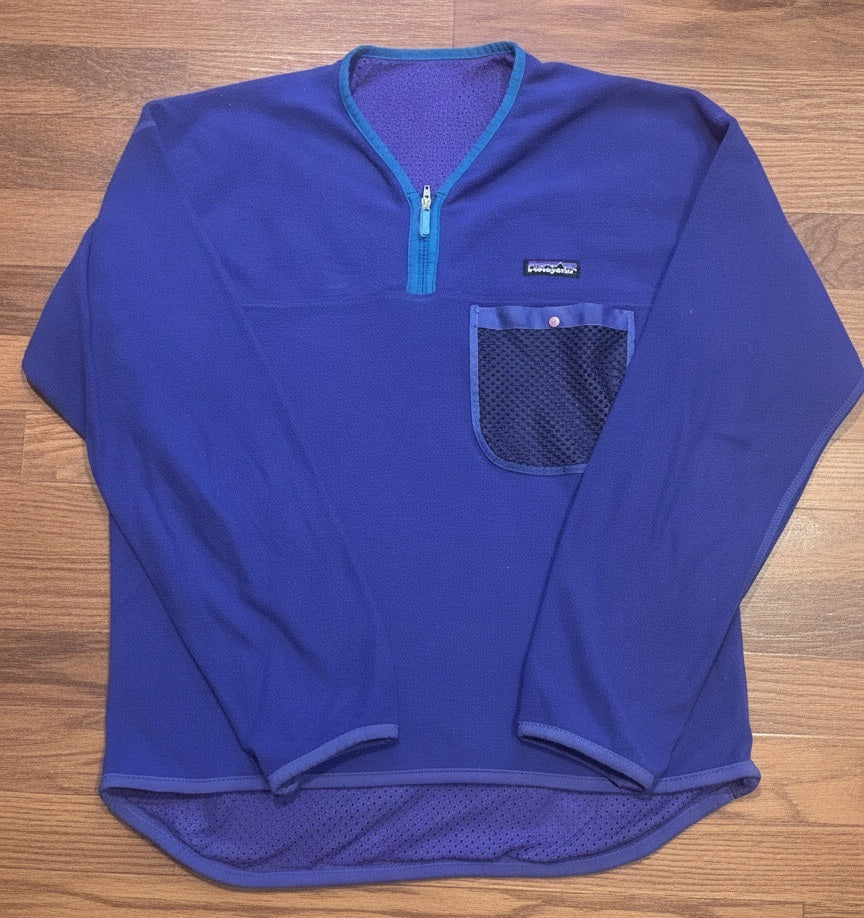 Patagonia Men's Purple Fleece Pullover with Mesh Pocket, Zip