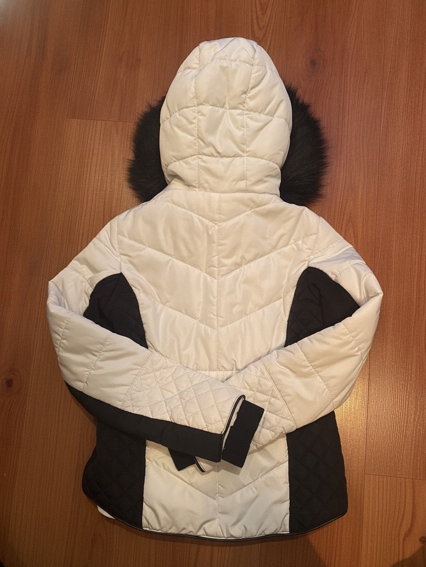 River Island Women's Black and White Quilted Hooded Jacket, - detail image 4