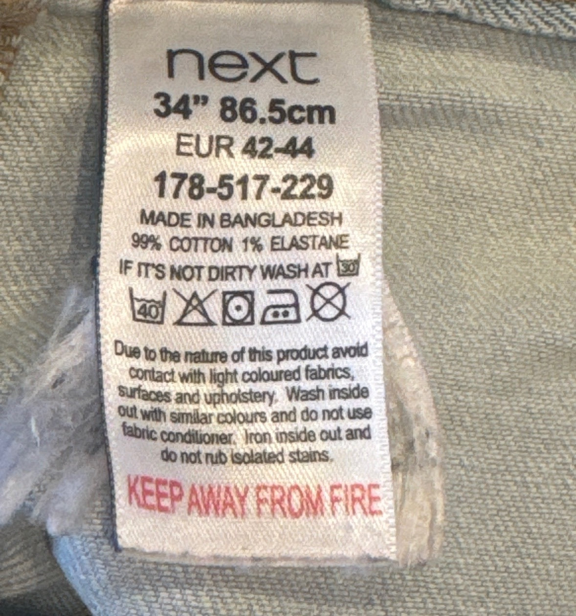 Next Light Blue Straight Fit Denim Shorts Size 34